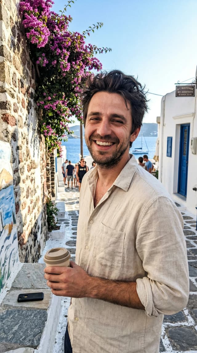 AI-enhanced professional dating photo for Tinder and Bumble