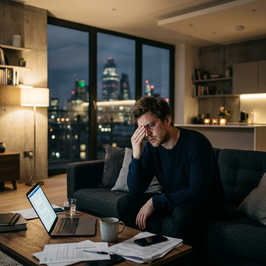 Frustrated young man looking at his phone with no matches on Bumble