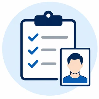Checklist illustration: check the passport photo size and requirements, then save or print your passport photos